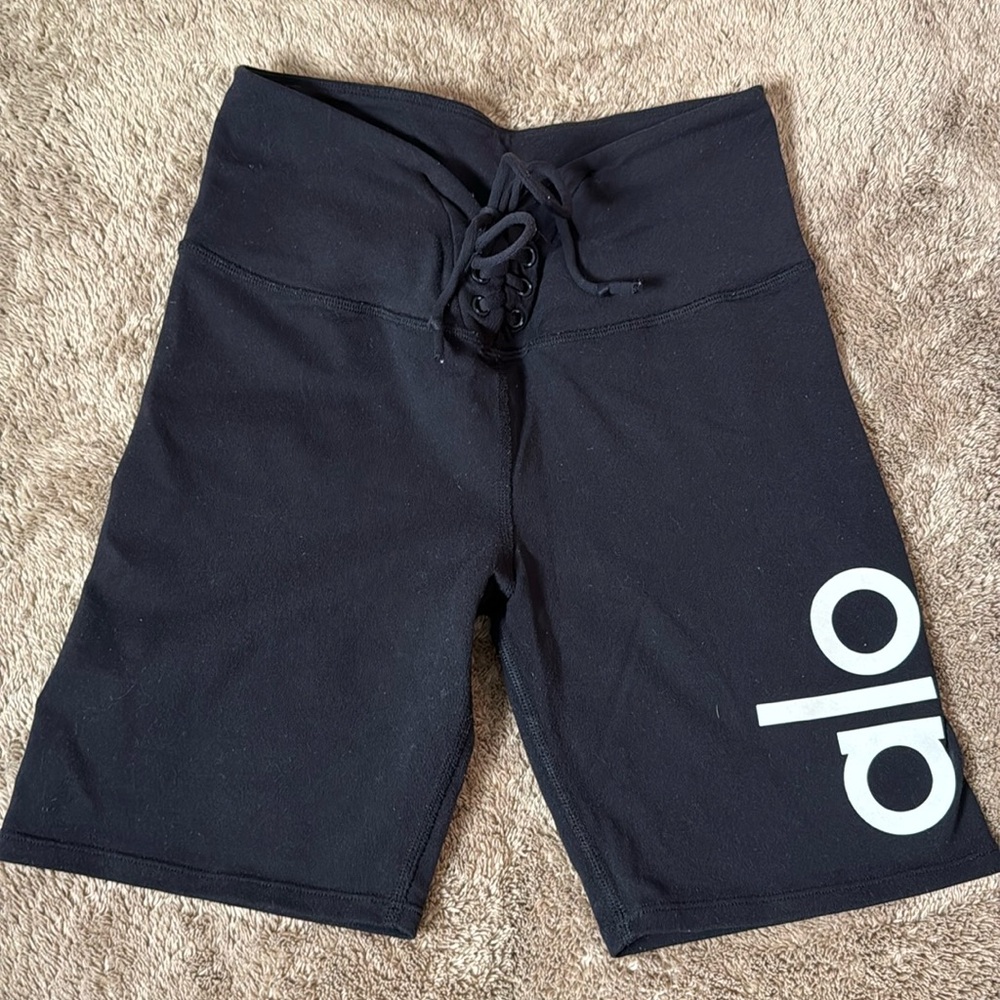 Alo black workout shorts with tie waist